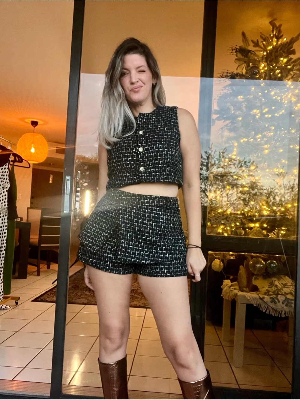 High-Waist Black Tweed Women’s Shorts